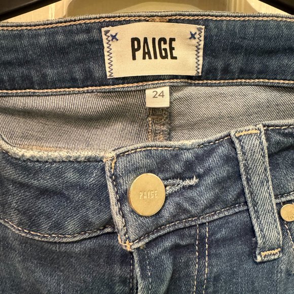 PAIGE - Hoxton High Waist Distressed Hem Ankle Skinny Jeans - Picture 8 of 15